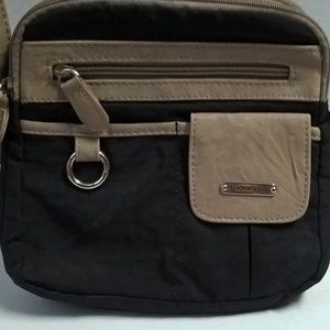 St. John's Bay black and brown long strap bag